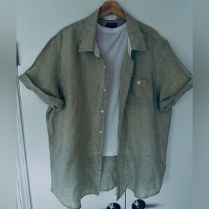 Caribbean Joe 100% Linen XXL Men Shirt Vacation Tropical Beach Sage Green